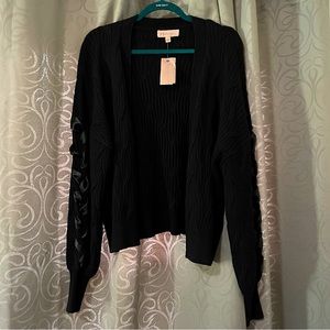 NWT Philosophy Cardigan Ribbon Laced Black Sleeves